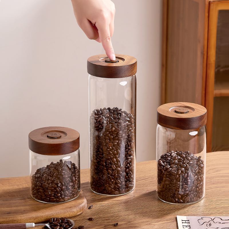 咖啡豆保存罐食品级玻璃密封木盖咖啡储存罐专用收纳茶叶储豆养豆