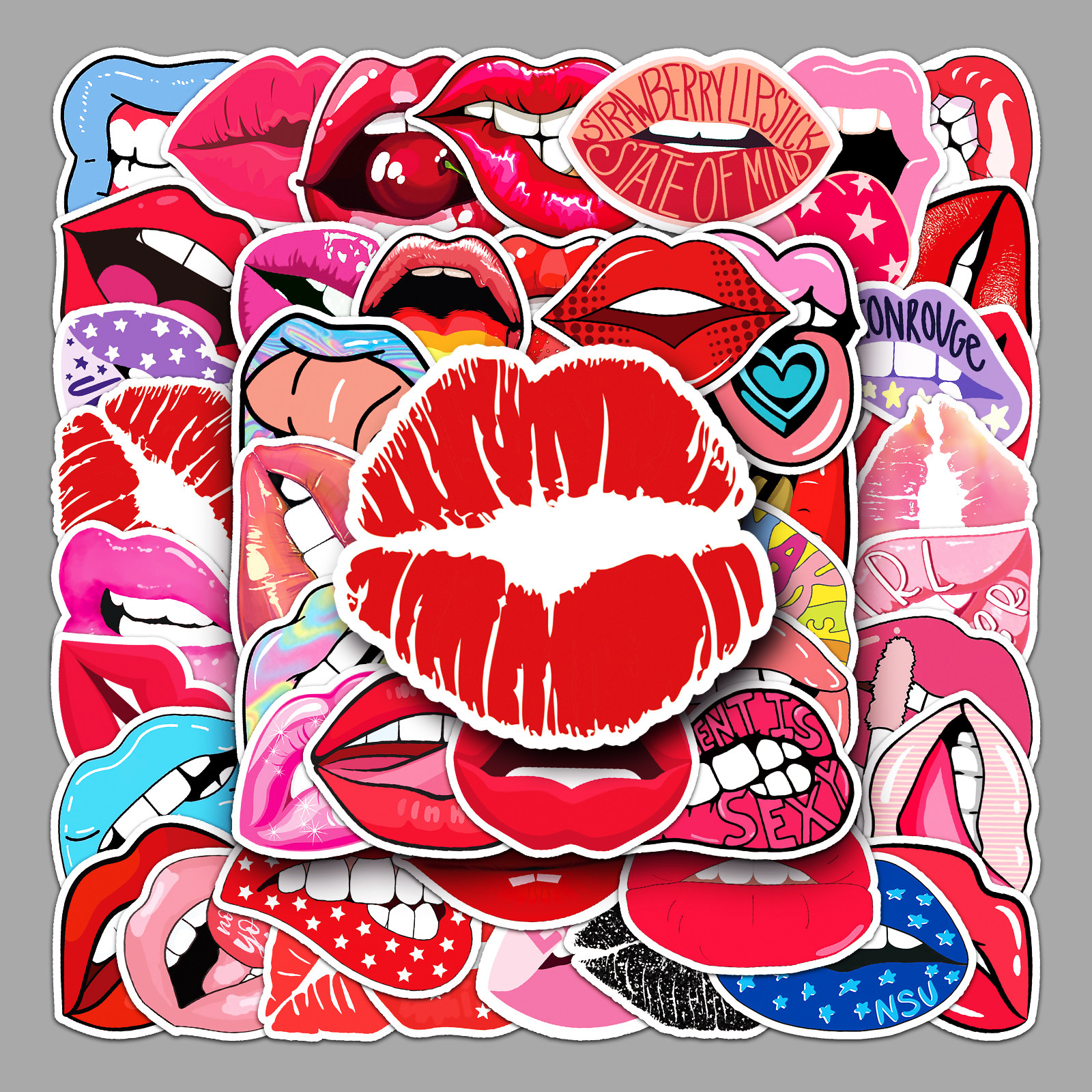 50张嘴唇贴纸手机自行车旅行箱装饰卡通性感红唇创意防水涂鸦贴画