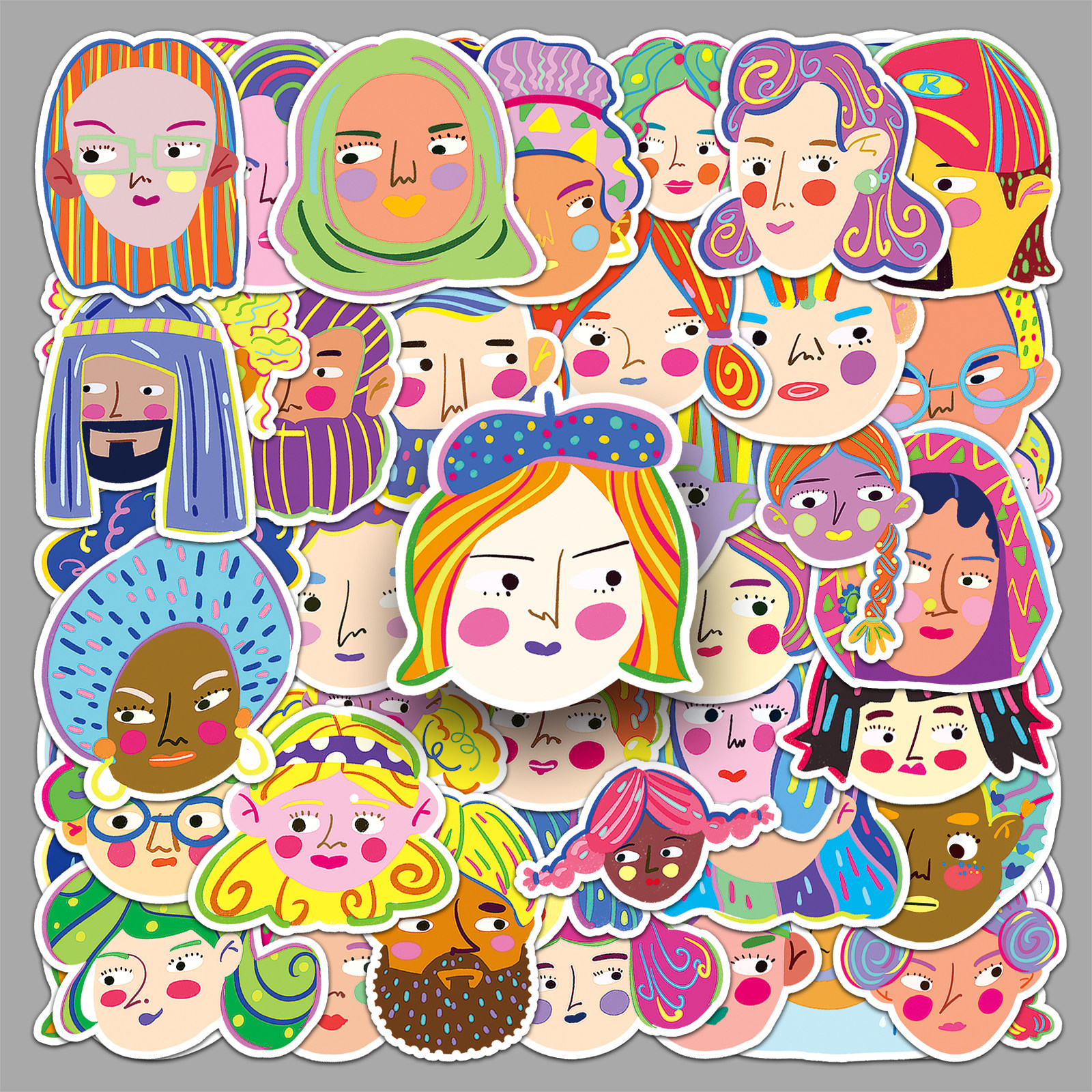 50张原创涂鸦头手绘不侵权搞怪搞笑人物头像涂鸦笔记本自行车贴纸