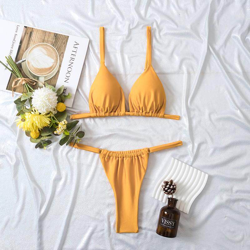 新款泳衣时尚欧美风格比基尼双面料半包臀丁字裤高叉泳装bikini