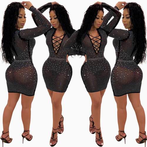2021New Women's fashion sexy Dress Party hip Nightclub s