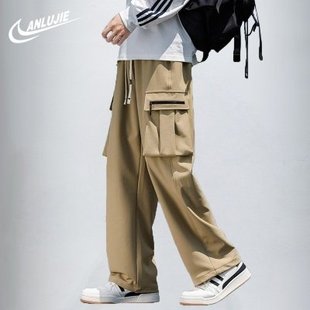 美式 男士 复古口袋工装 裤 ANLUJIE 加绒防水直筒宽松阔腿休闲裤 大码