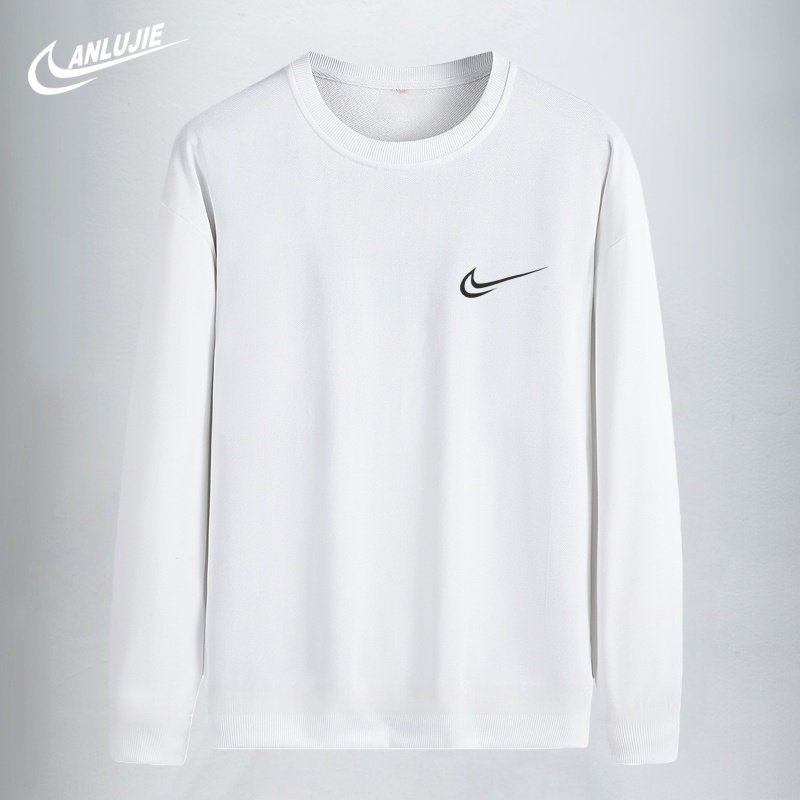 ANLUJIE 重磅纯棉长袖t恤男女纯白色打底衫女情侣上衣潮印花