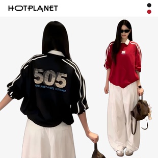 hotplanet秋季 男女生棉质复古字母印花圆领套头刺绣卫衣350g 新款