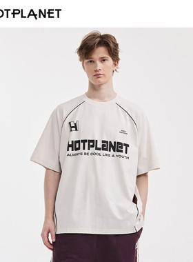 HOTPLANET男士短袖t恤2025新款夏季冰丝凉感潮流美式220g赛车字母