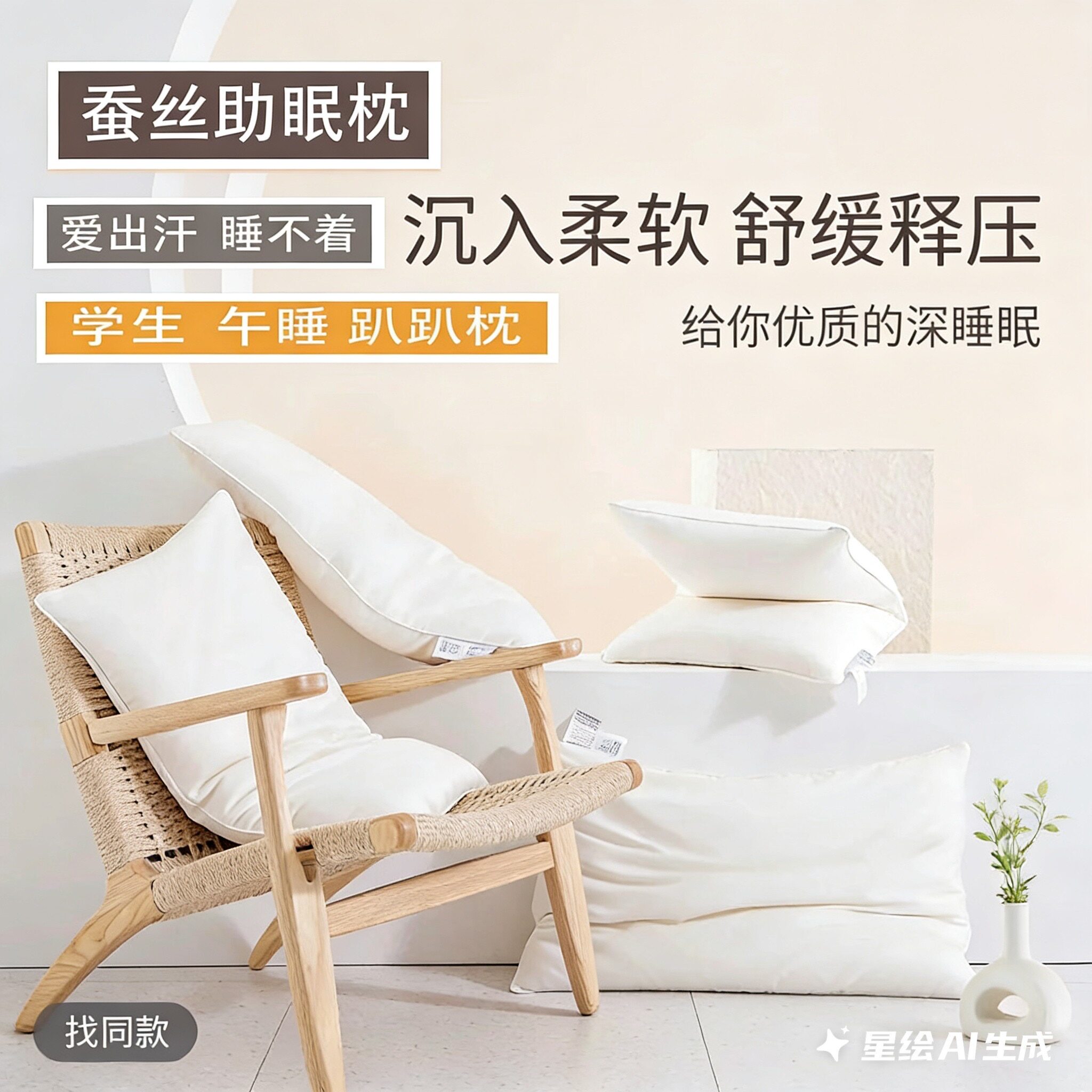 幼儿园桑蚕丝儿童排湿散汗枕头