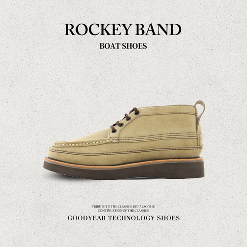 ROCKEY BAND复古休闲鞋船鞋固特异工艺翻毛皮真皮男户外鞋子低帮