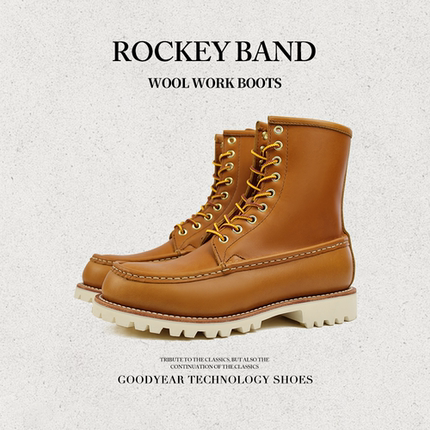 纯羊毛雪地靴男8寸高筒固特异工装靴Pull Up变色油蜡头层牛皮冬季