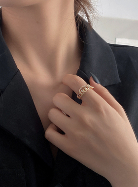 奶泥MILKMUD/满钻链条交叉戒指开口轻奢小众设计冷淡风年终大促