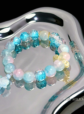 奶泥MILKMUD/原创设计临江仙李青月衍生款手链蓝粉色花朵琉璃串珠