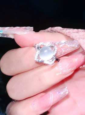 戒指猫眼石女新款转转戒指镶钻