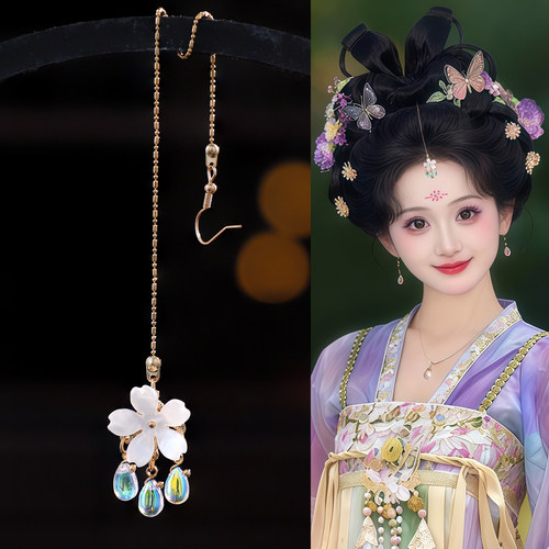 汉服古风白花水滴流苏额链眉心坠