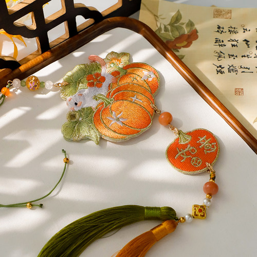 古风刺绣南瓜猫双流苏汉服压襟