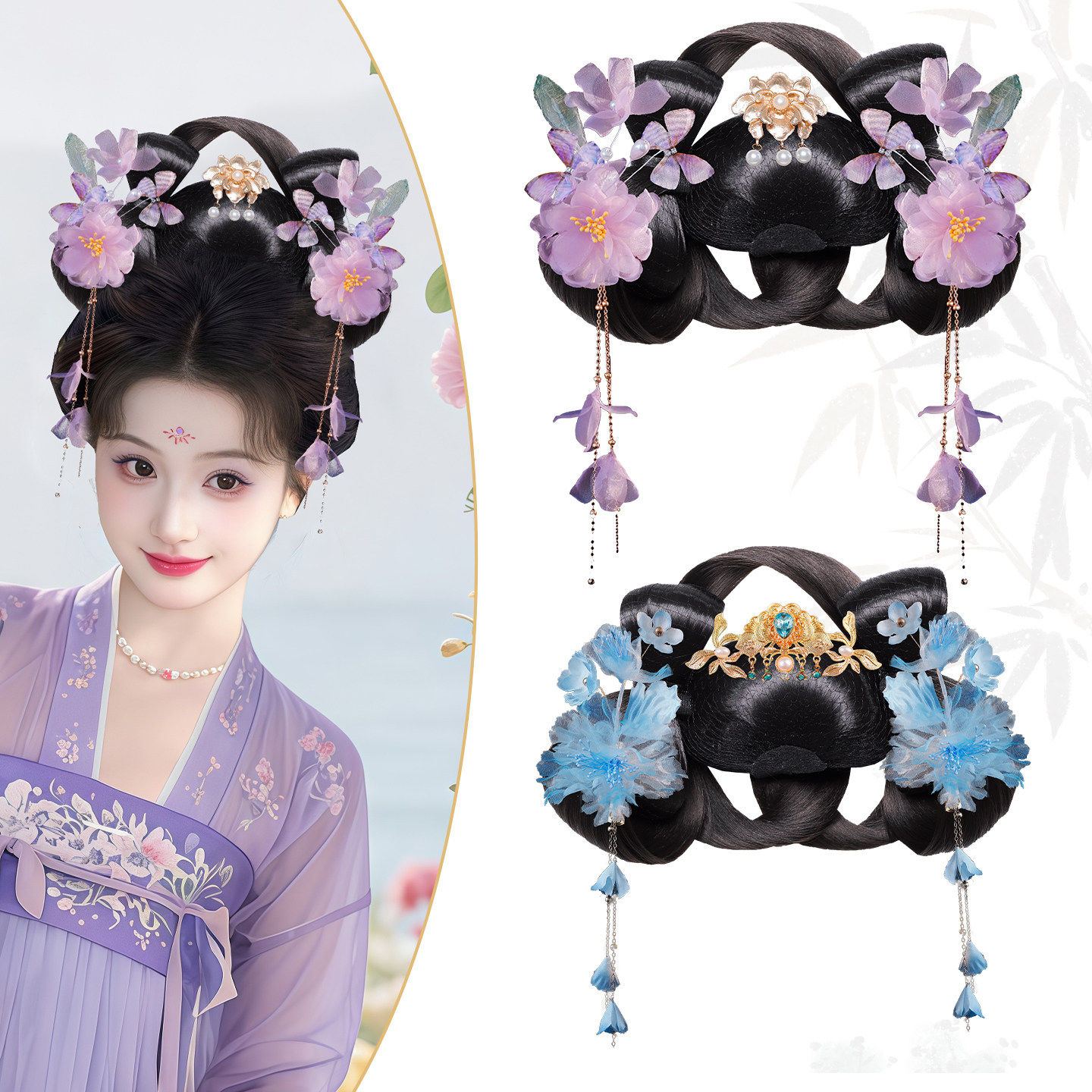 古风汉服假发包可爱少女一体式发髻古装流苏绢纱花朵毛球百搭发饰,饰品/流行首饰/时尚饰品新,发饰,淘宝优惠券,粉丝福利购,淘宝优惠卷