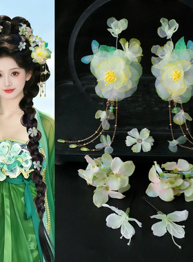 古风仿真绢花流苏蝴蝶发夹