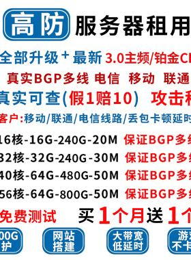 服务器租用BGP多线高防云vps铂金物理机游戏传奇帕鲁独享带宽秒解
