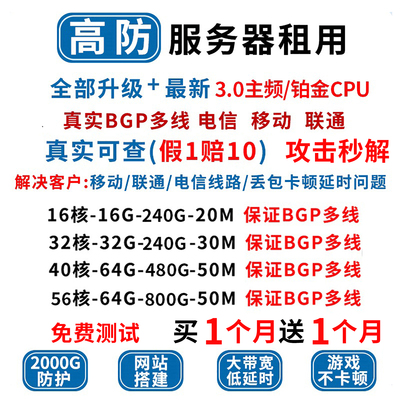 高防物理机铂金bgp多线攻击秒解