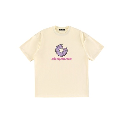 陈星旭同款TheSimpsons辛普森一家字母Logo甜甜圈卡通印花短袖T恤