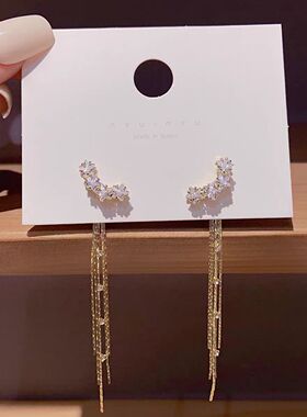 花朵流苏耳环2024新款潮气质网红耳饰女小众设计感冷淡风耳钉