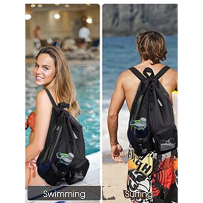 Swimming bag mesh drawstring backpack with wet bag beach ba