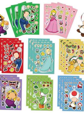 32Sheets Children DIY Puzzle Sticker Mario Face Funny Anime