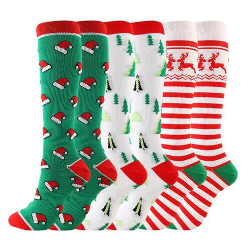 3Pairs Set Christmas Pattern Man Women Compression Socks Fit