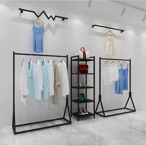 -Clothing store display rack floor hangers彷木色挂衣架