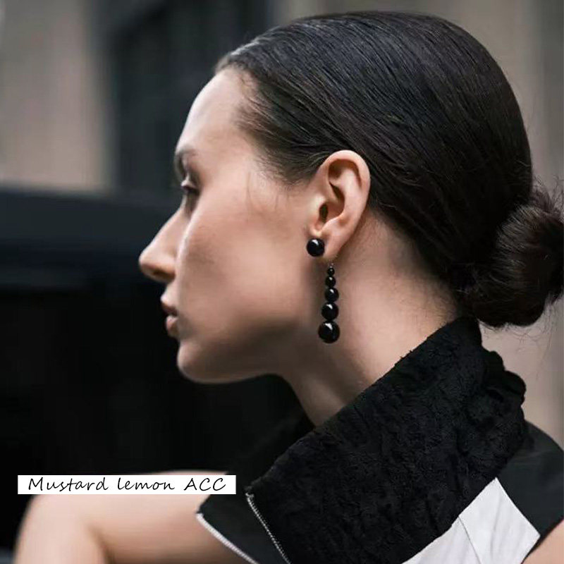 新中式黑玛瑙渐变珠珠耳环女小众设计高级感复古轻奢极简耳钉耳饰