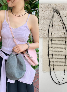 韩版choker黑色尖晶石串珠项链女小众设计简约气质夏日锁骨链颈链