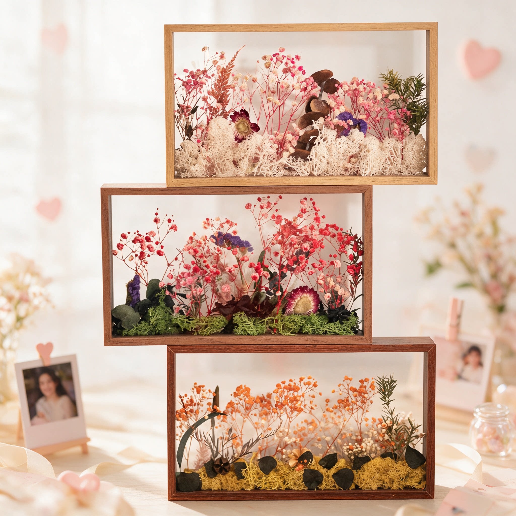干花标本相框diy手工永生花玫瑰保存画框立体中空双面展示盒摆台
