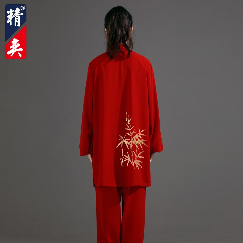 速发太极服2024新款竹叶刺绣太极拳练功服男八段锦武术表演服