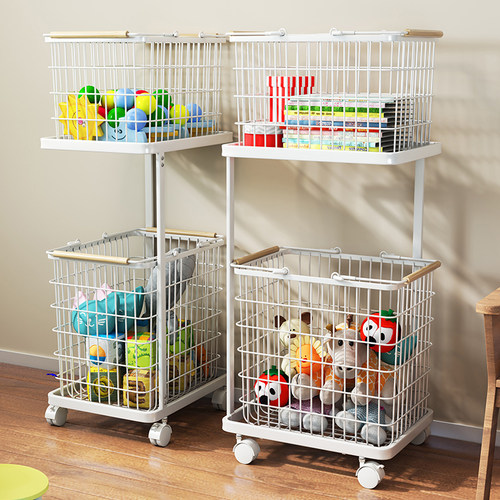 速发娃娃收纳筒双层毛绒玩筐篮子偶大容量玩桶儿童具可移动篓带轮