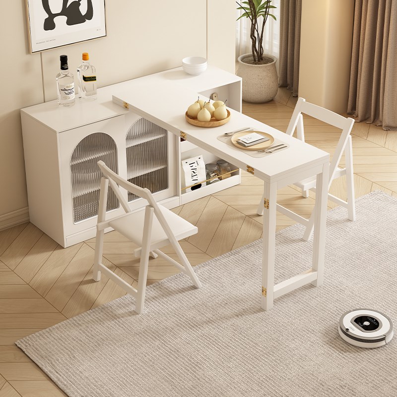 速发能木2桌椅家用奶油风小户型折叠多功实一桌四椅吃饭桌子20餐4