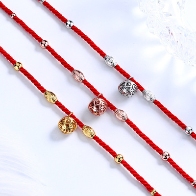 速发镂空红绳宫铃脚链2022年新款夏潮简约古风本命年铃铛脚环送友