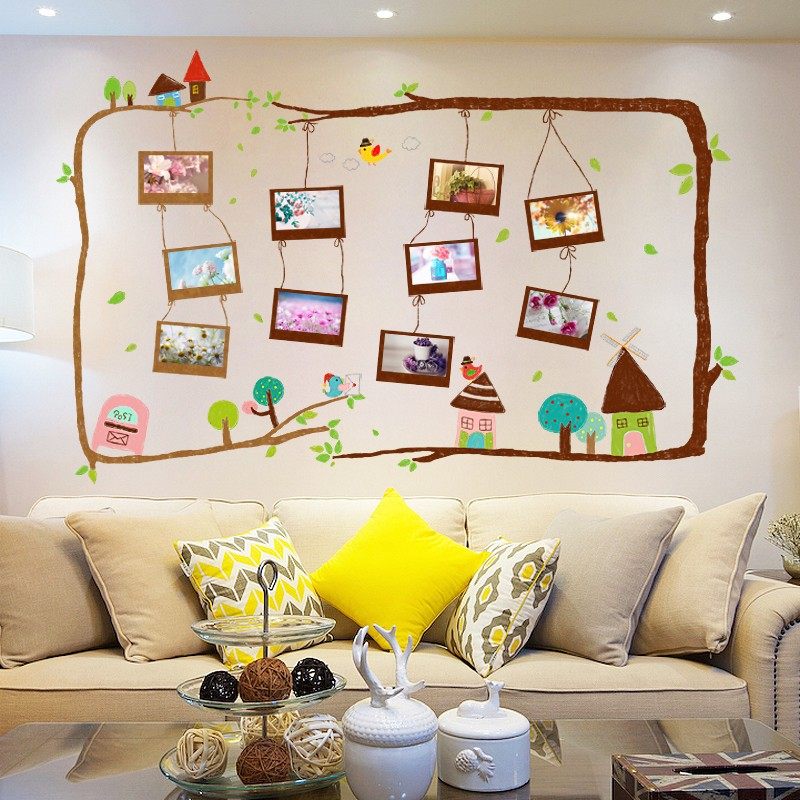 速发清墙客厅卧室彩绘树枝相框墙贴画学校宿舍公饰背景照片新装司