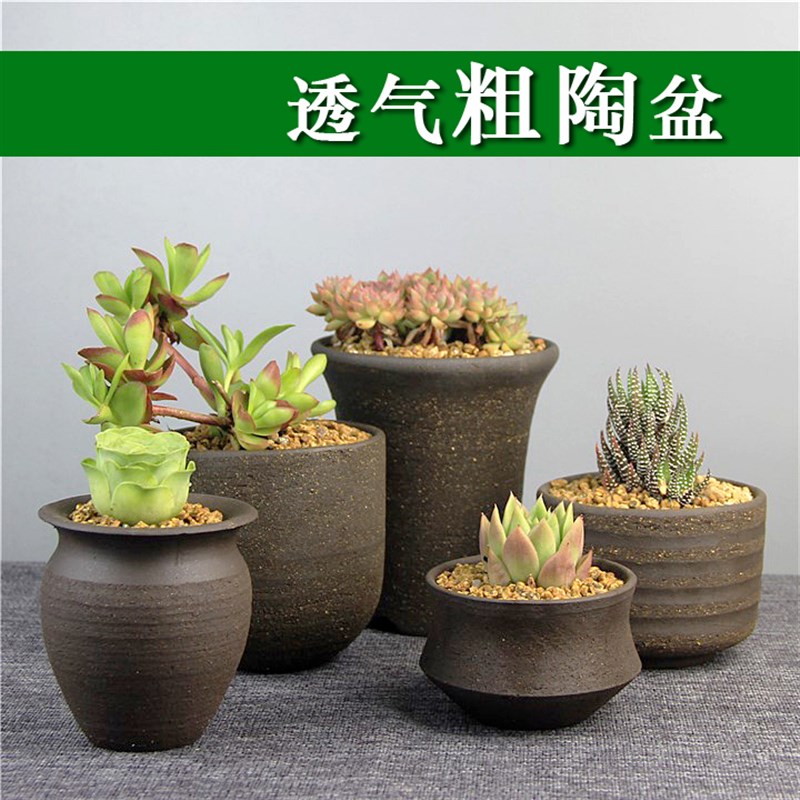 速发粗陶花盆多肉号物陶瓷紫砂透气面意桌创简约大小植老桩绿植花