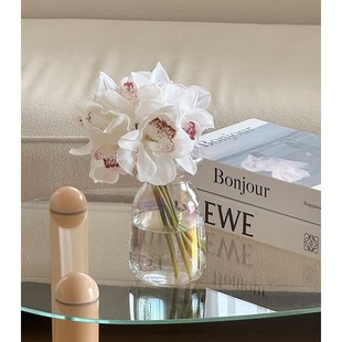 速发白色蕙兰花花会艺室装 摆摆件轻奢高端客厅插花议花瓶假花饰设