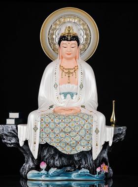 观世音菩萨佛像摆件 坐岩静书白衣慈航道人树脂工艺品神像摆件