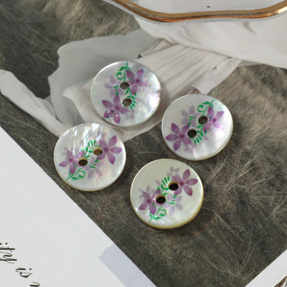 纯天然马氏贝印花紫色绿色纽扣贝壳扣毛衣针织开衫扣两眼平面扣子
