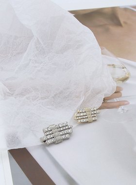 不规则长方形金属纽扣女上衣毛绒皮草外套装饰扣西装大衣带钻扣子