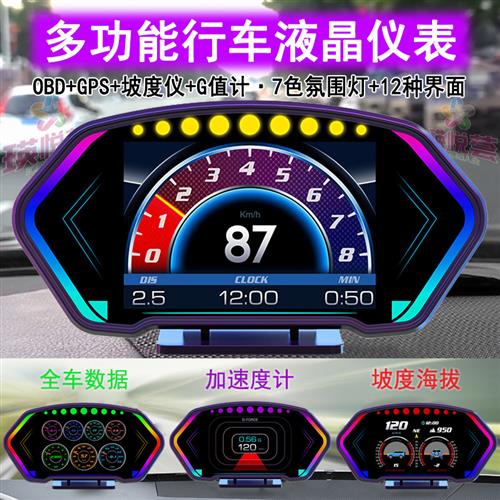 HUDthree抬头显示器零百公里加速测试汽车载OBD+GPS仪表加速度计