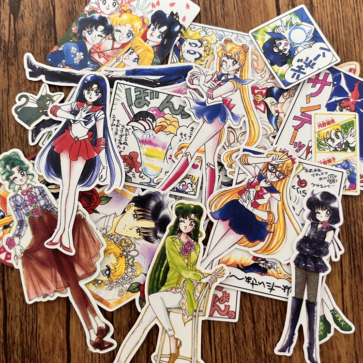 38包邮/古早手绘风美少女战士手帐贴纸相册日记本装饰拼贴贴画