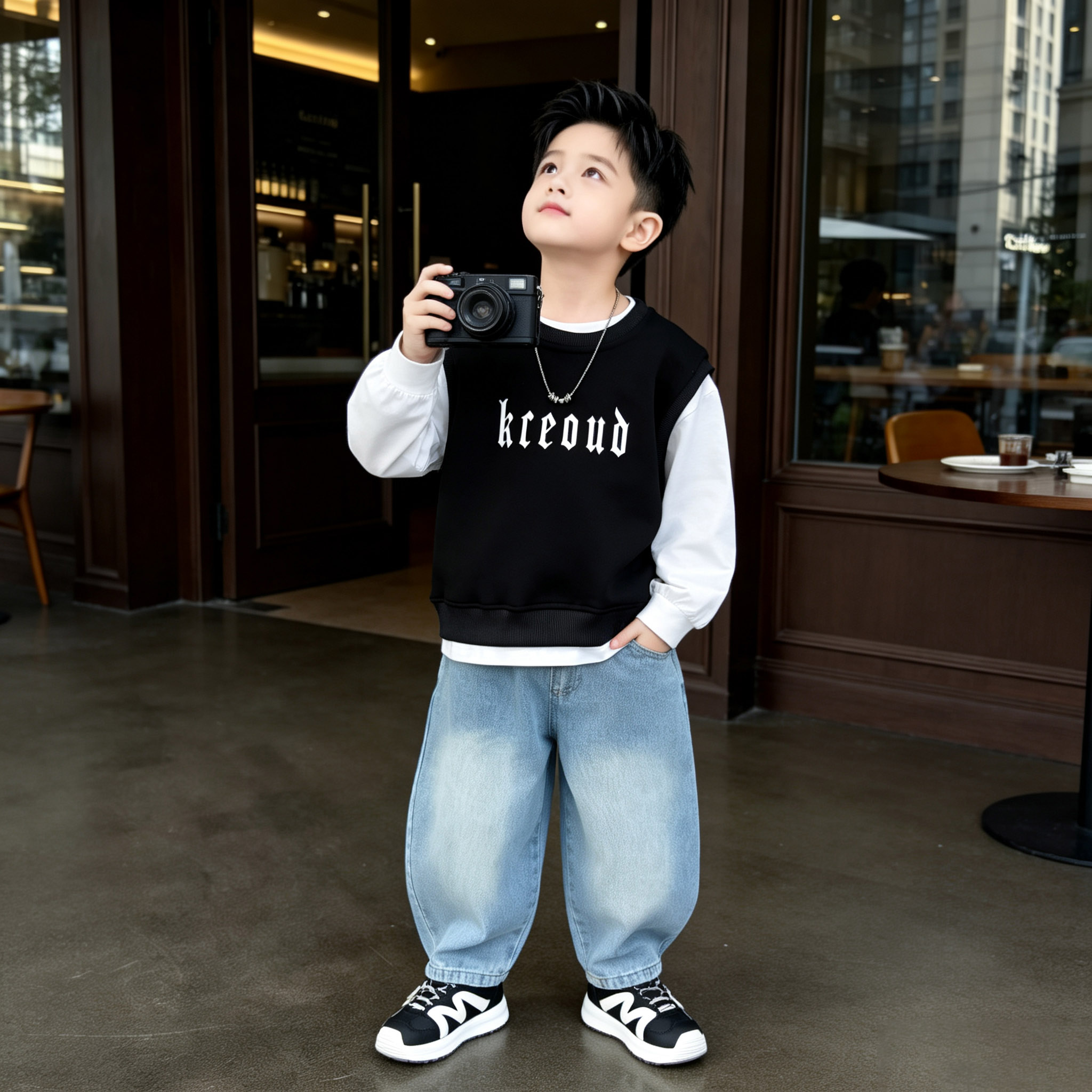 男童春秋三件套酷帅男孩休闲卫衣马甲牛仔裤儿童套装2026秋季新款