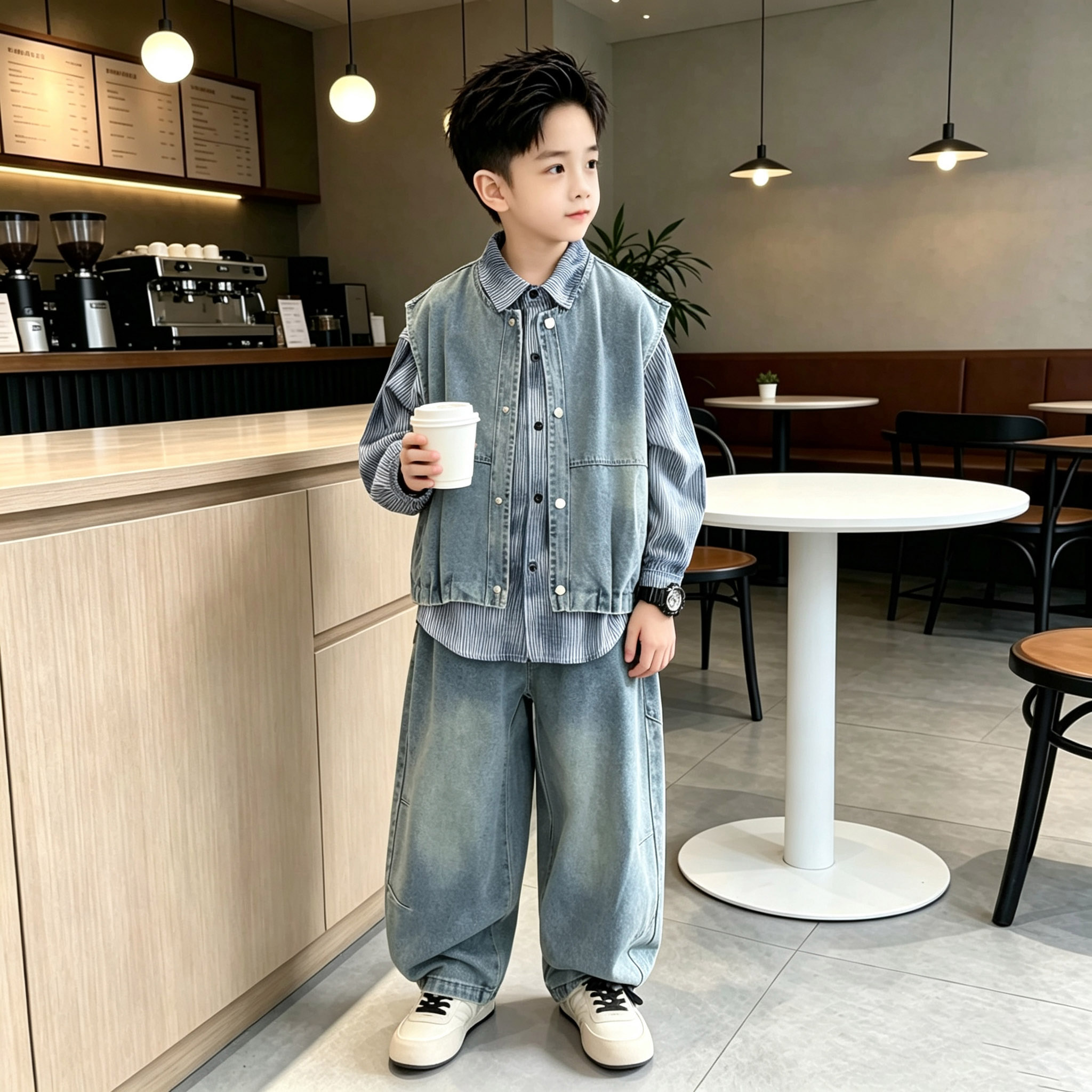 男童春秋牛仔三件套儿童洋气时髦休闲大童套装青少年韩版秋季衣服