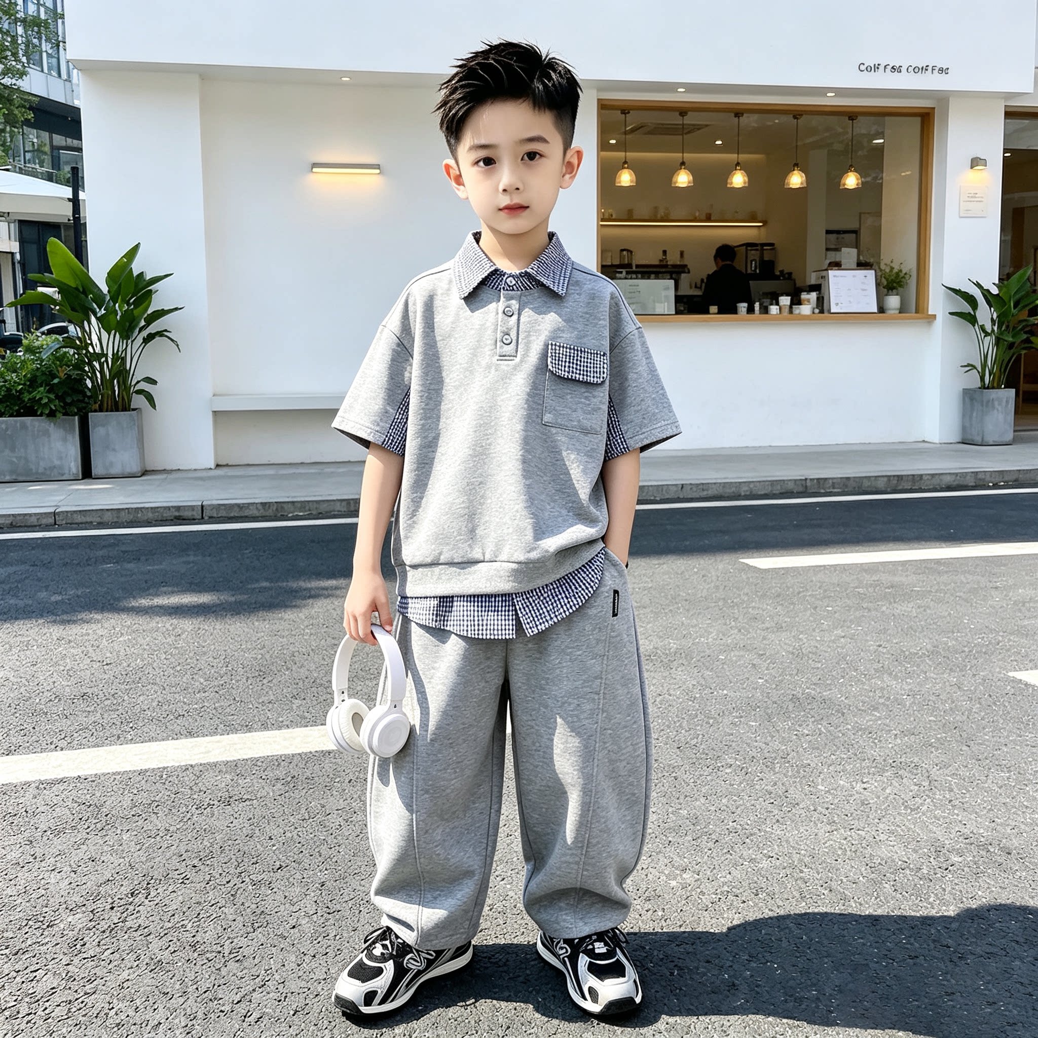 男童夏季休闲运动套装假两件POLO衫两件套中大童帅气潮短袖韩版