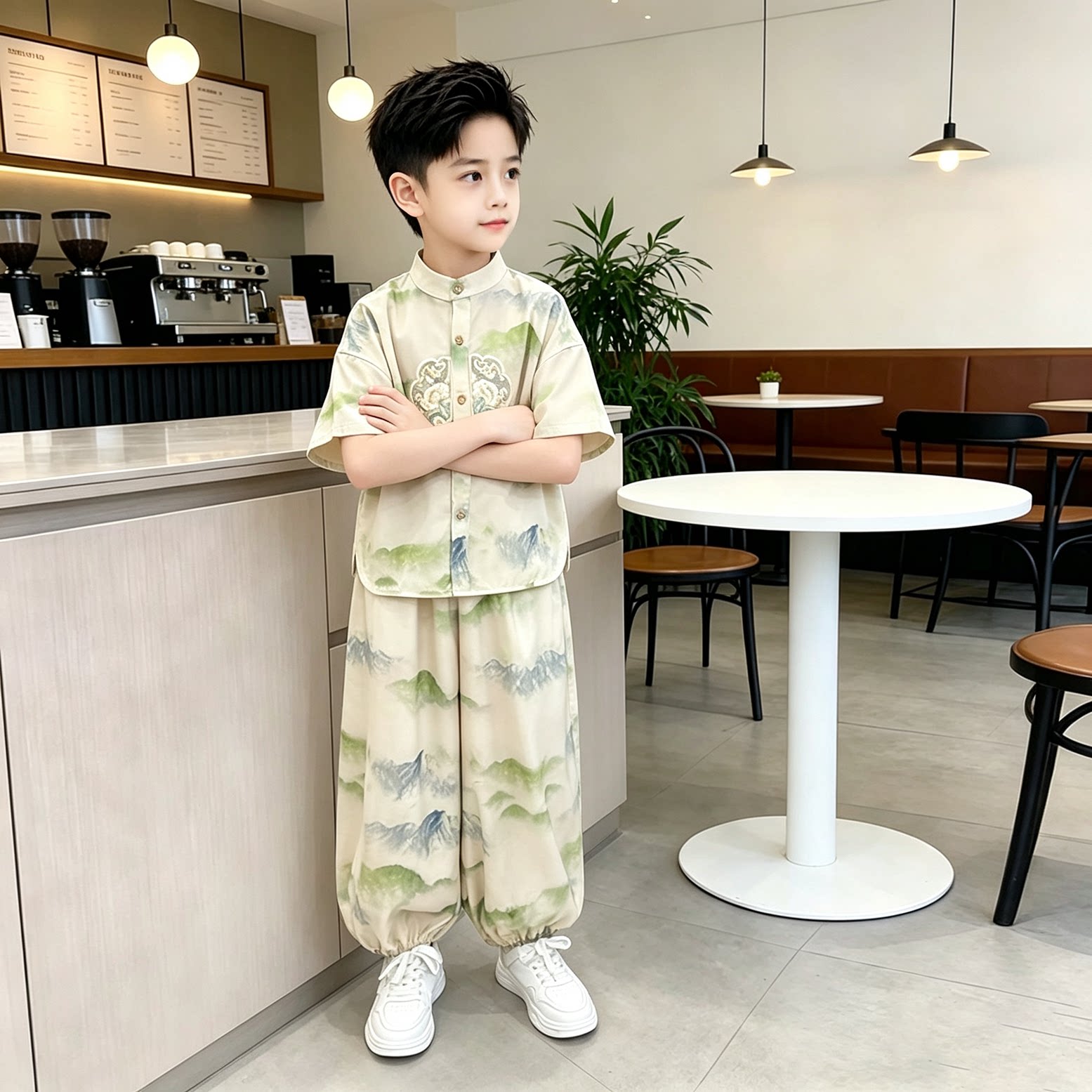 男童新中式唐装套装夏季中国风汉服短袖两件套儿童夏装新潮透气图片
