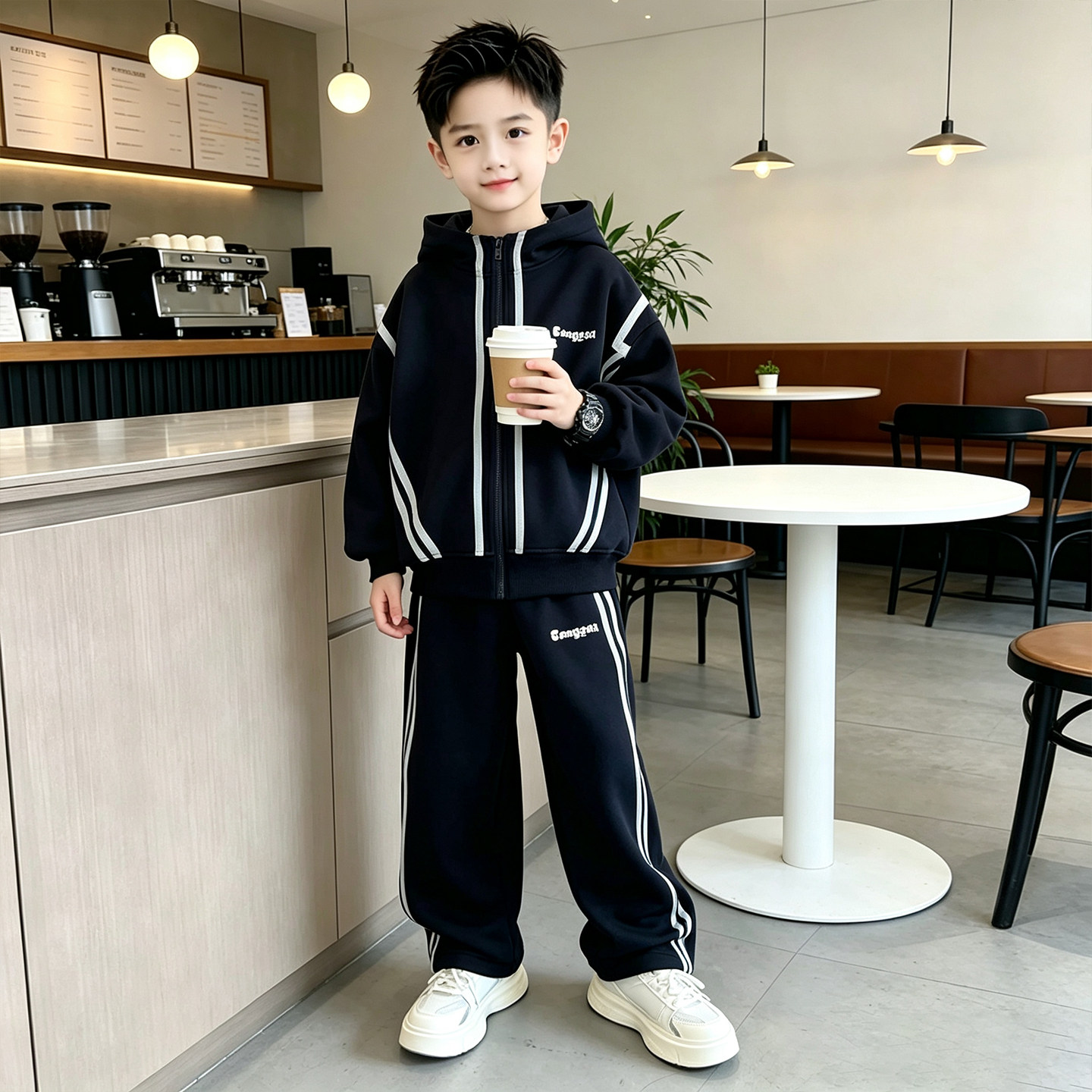 男童休闲运动套装秋季韩版中大童两件套潮流帅气宽松卫衣长裤连帽