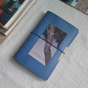 超额假期原创蓝色软皮M5A6活页本复古风笔记本子高颜值手账本替芯