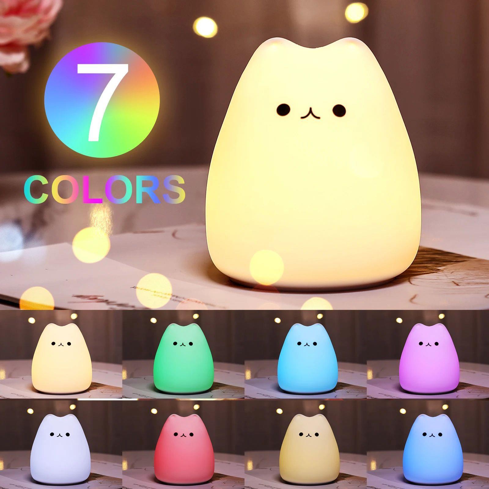 Mini Kawaii Popular Cat Baby Night Lamp 7-color Pat Touch Co