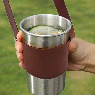 Water Bottle Cup Holder Sleeve Faux Leather Drinks Sleeve